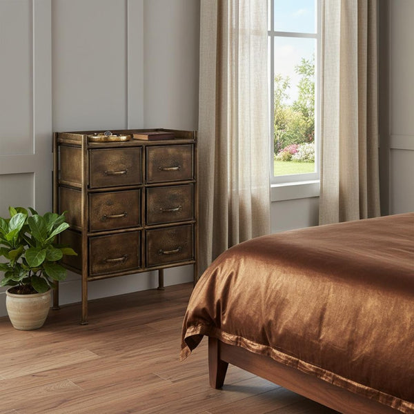 HomeRoots 23" Bronze Metal Six Drawer Chest - Stylish Storage Solution for Small Spaces & Modern Decor 389728