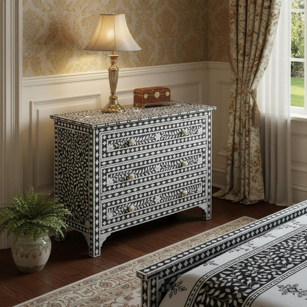 HomeRoots 36" Sleek Black Three-Drawer Chest for Stylish Bedroom Storage | Space-Saving & Fully Assembled Design 389730