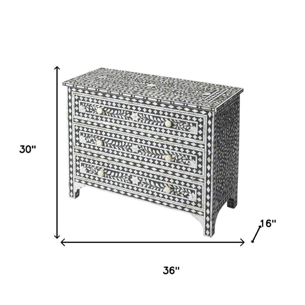 HomeRoots 36" Sleek Black Three-Drawer Chest for Stylish Bedroom Storage | Space-Saving & Fully Assembled Design 389730