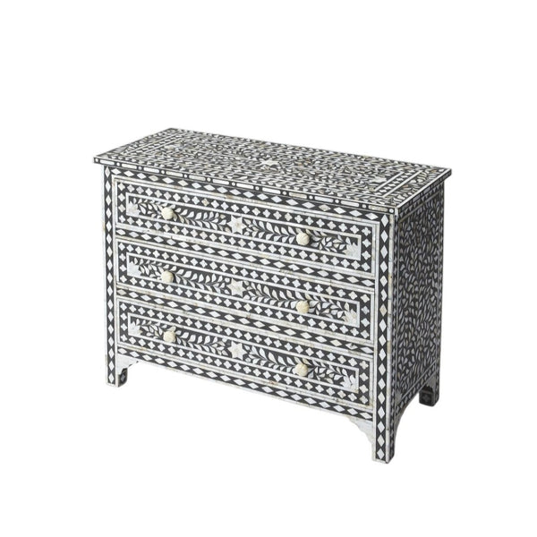 HomeRoots 36" Sleek Black Three-Drawer Chest for Stylish Bedroom Storage | Space-Saving & Fully Assembled Design 389730