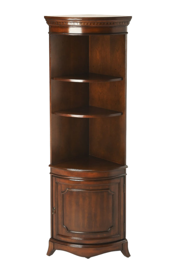 HomeRoots 73" Brown Corner Accent Cabinet - Stylish Storage with Adjustable Shelves for Classic Interiors 389731