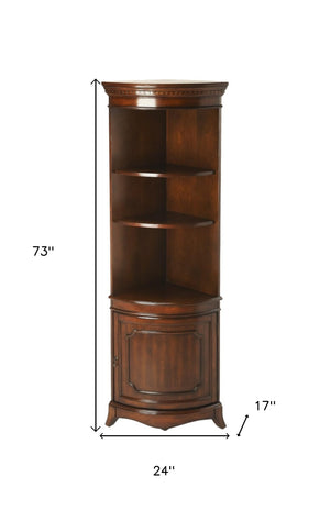 HomeRoots 73" Brown Corner Accent Cabinet - Stylish Storage with Adjustable Shelves for Classic Interiors 389731