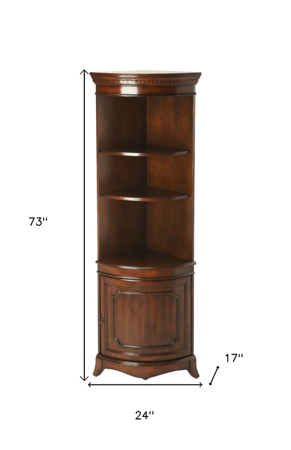 HomeRoots 73" Brown Corner Accent Cabinet - Stylish Storage with Adjustable Shelves for Classic Interiors 389731
