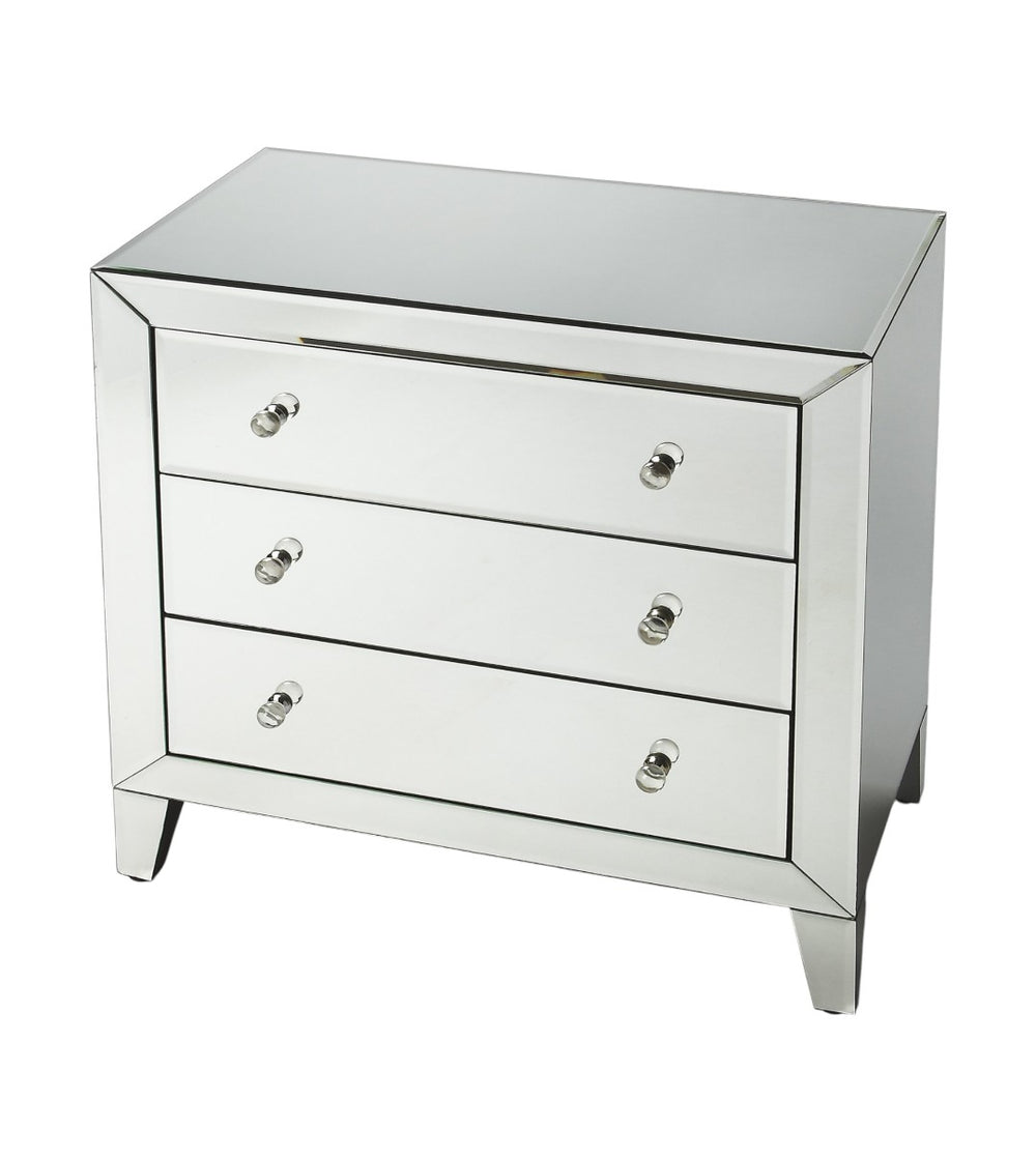 HomeRoots 30" Clear Glass Three Drawer Chest - Modern Vertical Storage Solution for Compact Spaces & Style 389735