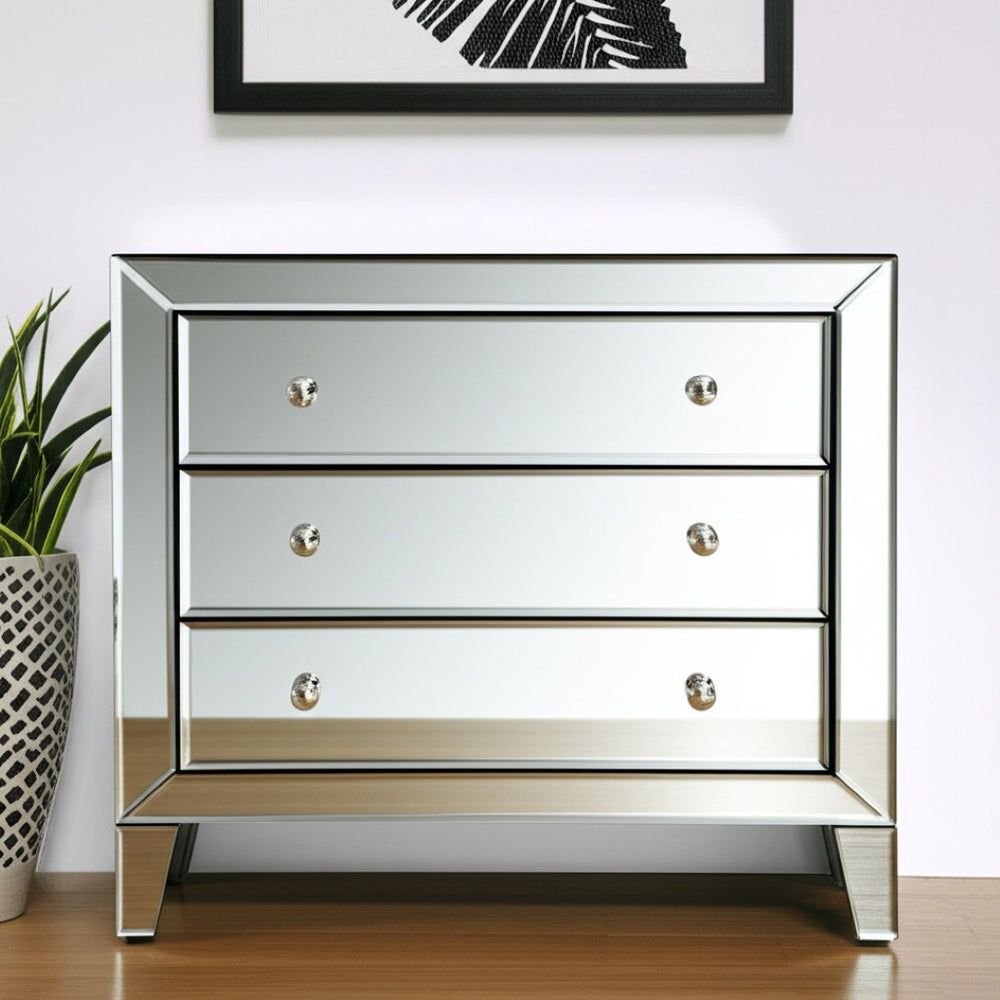 HomeRoots 30" Clear Glass Three Drawer Chest - Modern Vertical Storage Solution for Compact Spaces & Style 389735