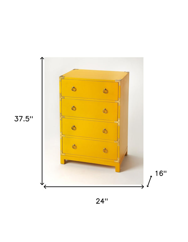 Homeroots 24" Yellow Solid Wood Four Drawer Dresser  Solid Wood 389736
