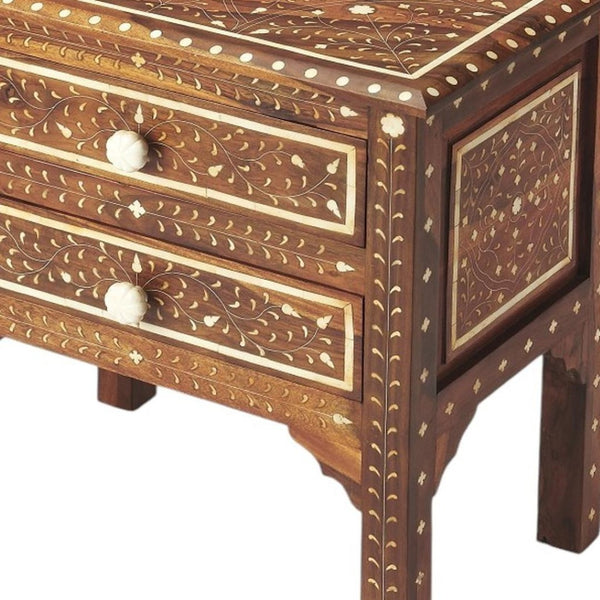 HomeRoots 22" Elegant Solid Wood Accent Chest with Artisan Detailing, Two Drawers for Stylish Storage Solutions 389737