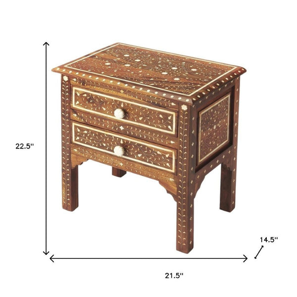 HomeRoots 22" Elegant Solid Wood Accent Chest with Artisan Detailing, Two Drawers for Stylish Storage Solutions 389737