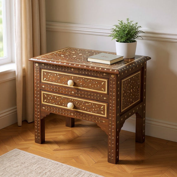 HomeRoots 22" Elegant Solid Wood Accent Chest with Artisan Detailing, Two Drawers for Stylish Storage Solutions 389737