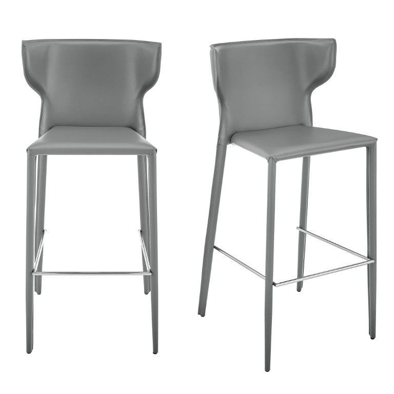 EuroStyle Divinia Contract Grade Leather Bar Stools with Steel Footrest for Kitchen Islands 38974-GRY