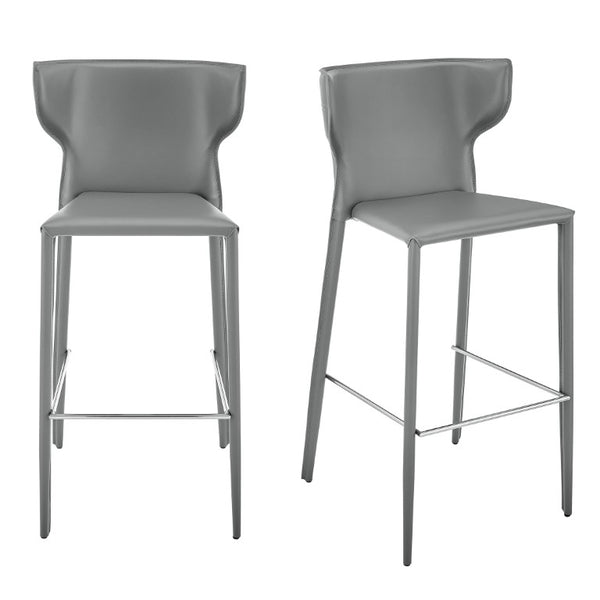 EuroStyle Divinia Contract Grade Leather Bar Stools with Steel Footrest for Kitchen Islands 38974-GRY