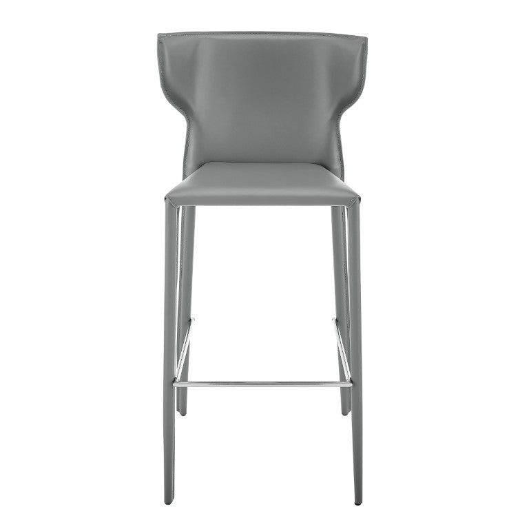 EuroStyle Divinia Contract Grade Leather Bar Stools with Steel Footrest for Kitchen Islands 38974-GRY