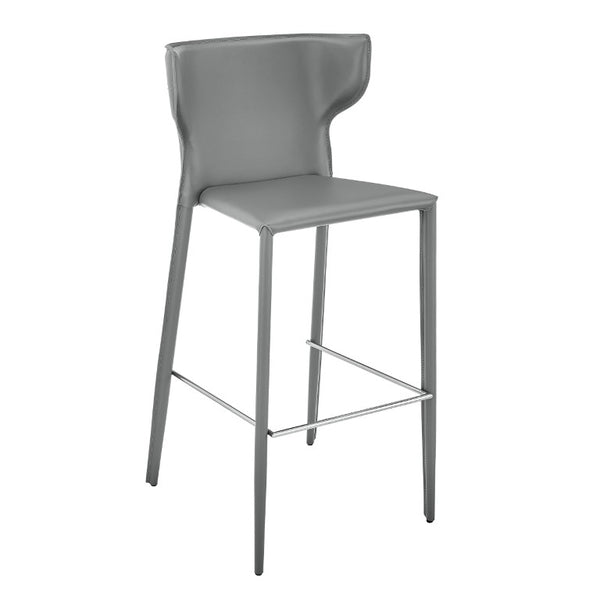 EuroStyle Divinia Contract Grade Leather Bar Stools with Steel Footrest for Kitchen Islands 38974-GRY