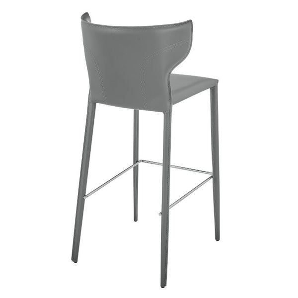 EuroStyle Divinia Contract Grade Leather Bar Stools with Steel Footrest for Kitchen Islands 38974-GRY