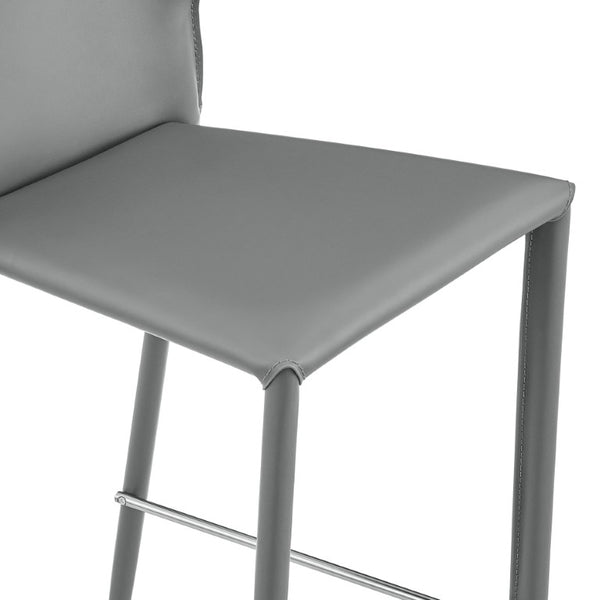 EuroStyle Divinia Contract Grade Leather Bar Stools with Steel Footrest for Kitchen Islands 38974-GRY