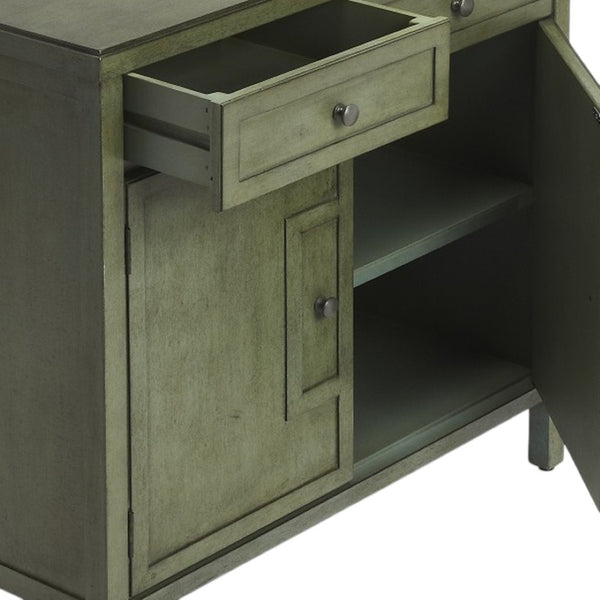 HomeRoots 31" Green Solid Wood Sideboard - Stylish Storage with Two Drawers & Doors for Any Room Decor 389741