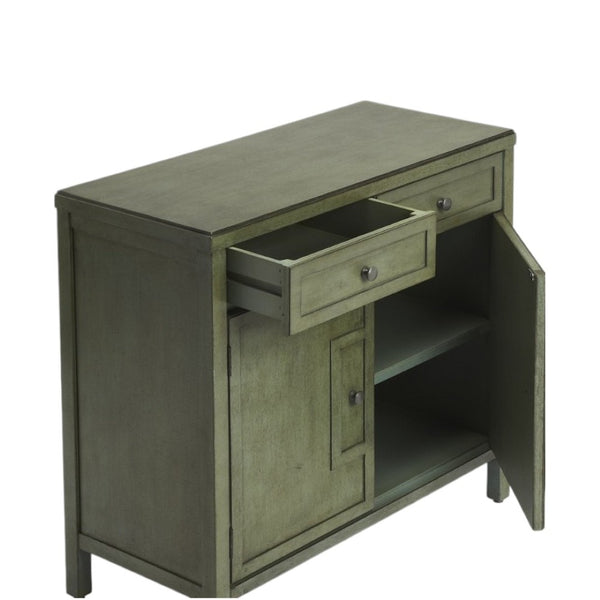 HomeRoots 31" Green Solid Wood Sideboard - Stylish Storage with Two Drawers & Doors for Any Room Decor 389741