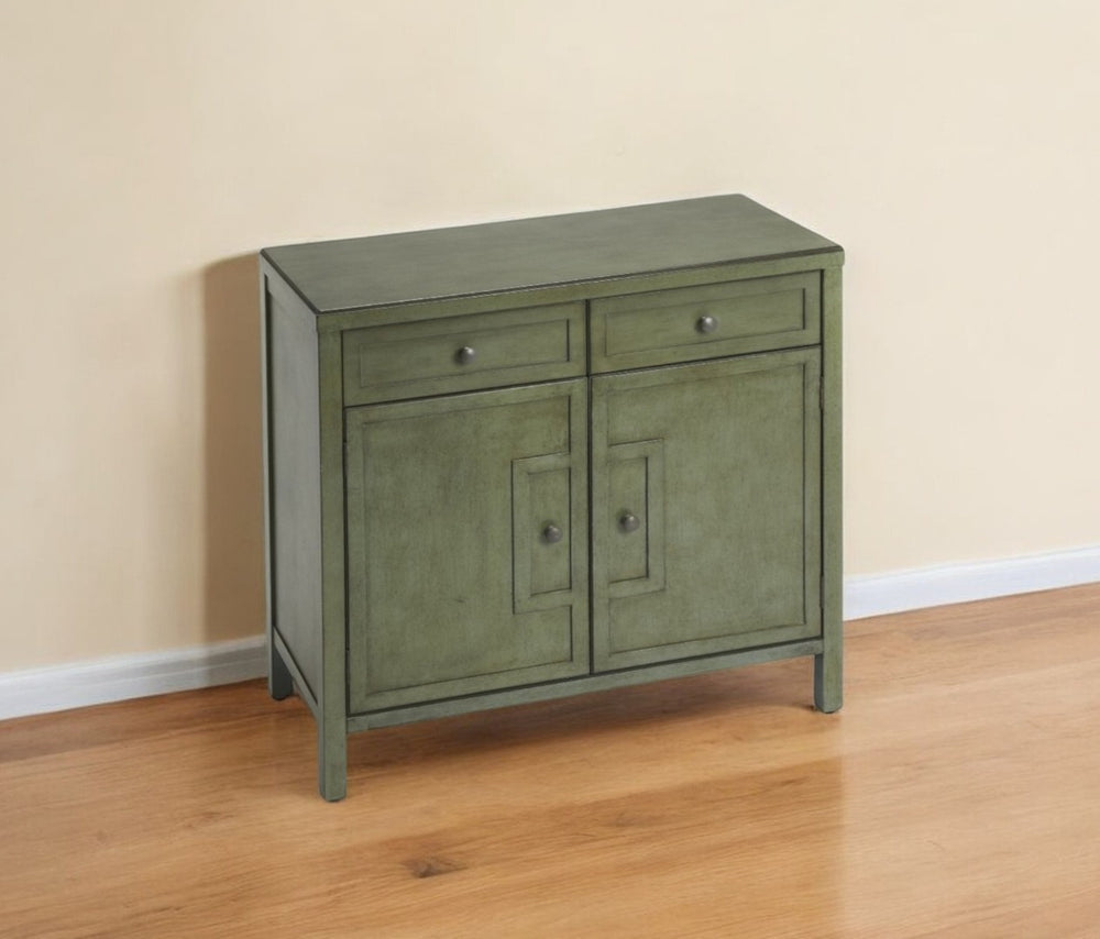 HomeRoots 31" Green Solid Wood Sideboard - Stylish Storage with Two Drawers & Doors for Any Room Decor 389741