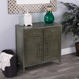 HomeRoots 31" Green Solid Wood Sideboard - Stylish Storage with Two Drawers & Doors for Any Room Decor 389741
