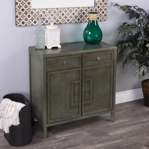 HomeRoots 31" Green Solid Wood Sideboard - Stylish Storage with Two Drawers & Doors for Any Room Decor 389741