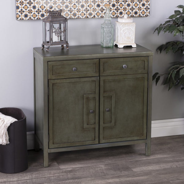 HomeRoots 31" Green Solid Wood Sideboard - Stylish Storage with Two Drawers & Doors for Any Room Decor 389741