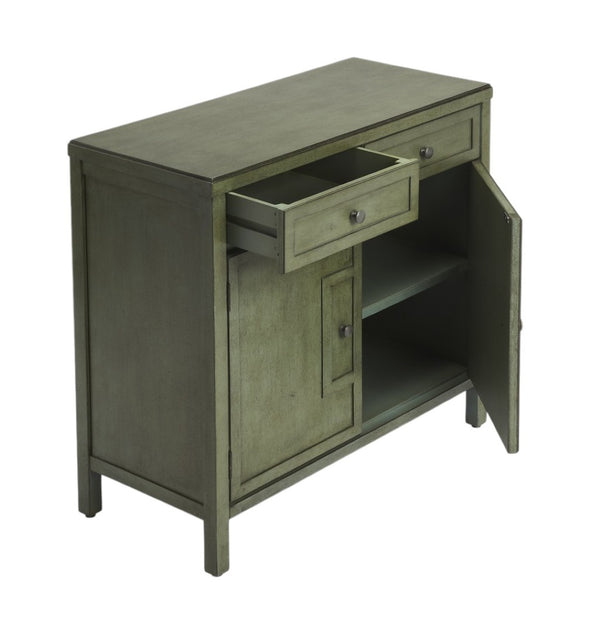 HomeRoots 31" Green Solid Wood Sideboard - Stylish Storage with Two Drawers & Doors for Any Room Decor 389741