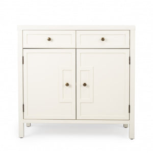 HomeRoots 31" White Solid Wood Sideboard with 2 Drawers & Doors - Elegant Storage for Any Room Decor 389745