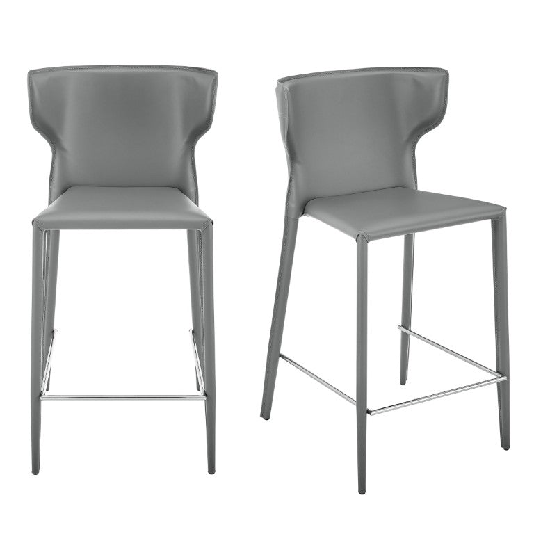 EuroStyle Divinia Regenerated Leather Counter Stools Upholstered Set for Kitchen Islands Gray 38975-GRY