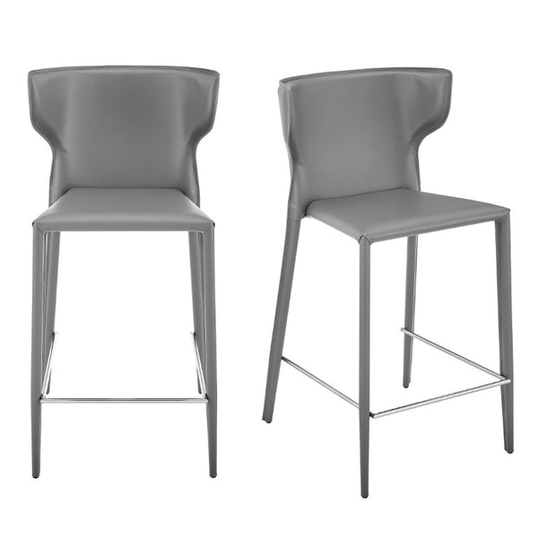 EuroStyle Divinia Regenerated Leather Counter Stools Upholstered Set for Kitchen Islands Gray 38975-GRY