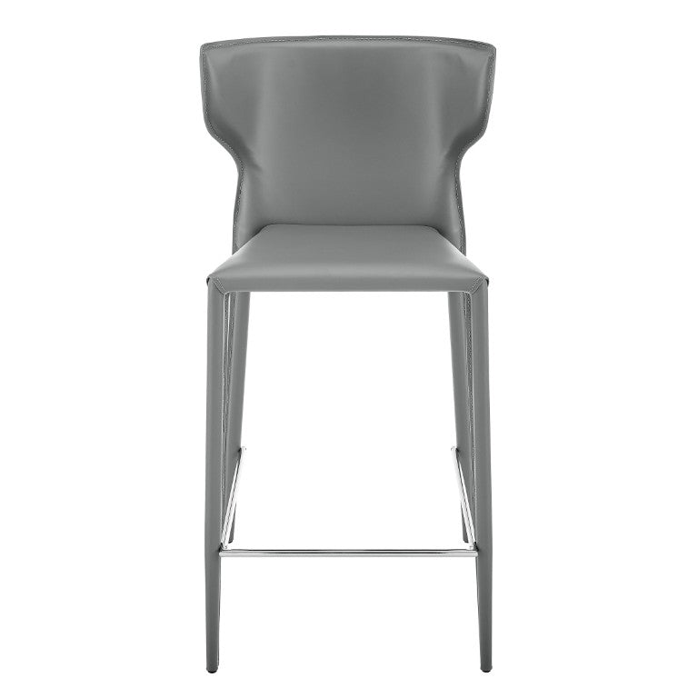 EuroStyle Divinia Regenerated Leather Counter Stools Upholstered Set for Kitchen Islands Gray 38975-GRY