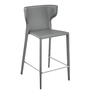 EuroStyle Divinia Regenerated Leather Counter Stools Upholstered Set for Kitchen Islands Gray 38975-GRY