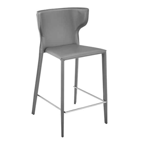 EuroStyle Divinia Regenerated Leather Counter Stools Upholstered Set for Kitchen Islands Gray 38975-GRY