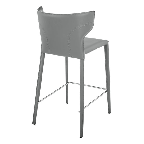 EuroStyle Divinia Regenerated Leather Counter Stools Upholstered Set for Kitchen Islands Gray 38975-GRY