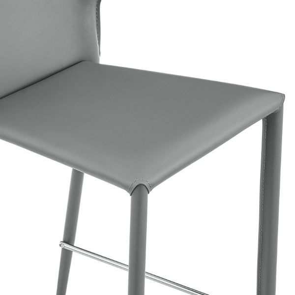 EuroStyle Divinia Regenerated Leather Counter Stools Upholstered Set for Kitchen Islands Gray 38975-GRY