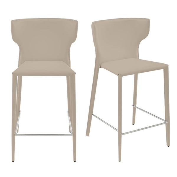EuroStyle Divinia Regenerated Leather Counter Stools Upholstered Set for Kitchen Islands Taupe 38975-LTGRY