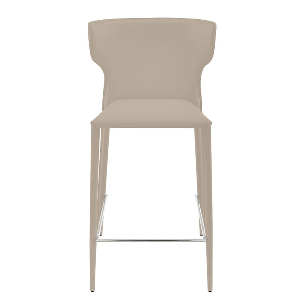 EuroStyle Divinia Regenerated Leather Counter Stools Upholstered Set for Kitchen Islands Taupe 38975-LTGRY
