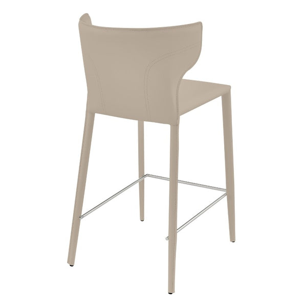 EuroStyle Divinia Regenerated Leather Counter Stools Upholstered Set for Kitchen Islands Taupe 38975-LTGRY