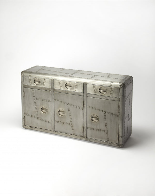 Homeroots 55" Silver Steel Console Accent Cabinet With Three Drawers  Manufactured Wood,Metal 389754