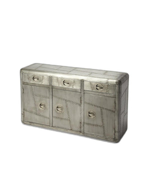 Homeroots 55" Silver Steel Console Accent Cabinet With Three Drawers  Manufactured Wood,Metal 389754