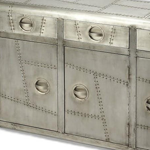 Homeroots 55" Silver Steel Console Accent Cabinet With Three Drawers  Manufactured Wood,Metal 389754