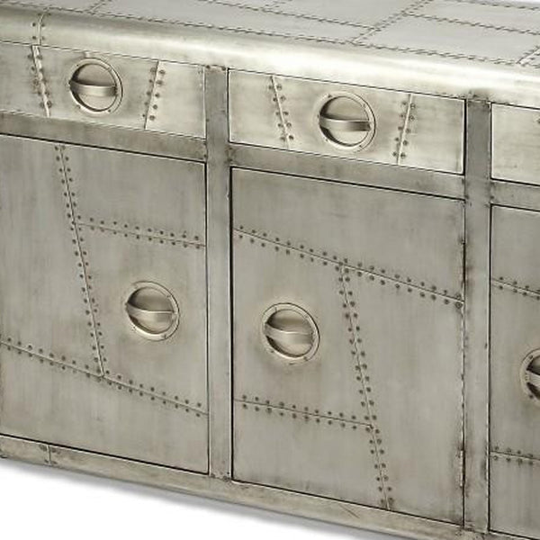 Homeroots 55" Silver Steel Console Accent Cabinet With Three Drawers  Manufactured Wood,Metal 389754