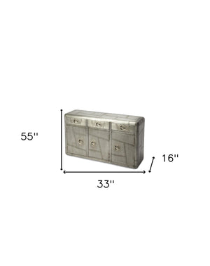 Homeroots 55" Silver Steel Console Accent Cabinet With Three Drawers  Manufactured Wood,Metal 389754
