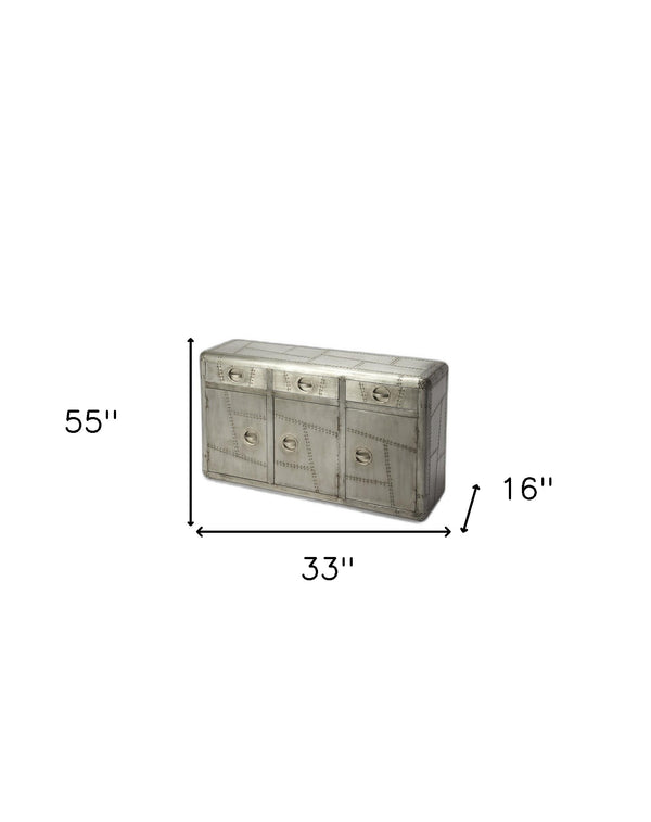 Homeroots 55" Silver Steel Console Accent Cabinet With Three Drawers  Manufactured Wood,Metal 389754