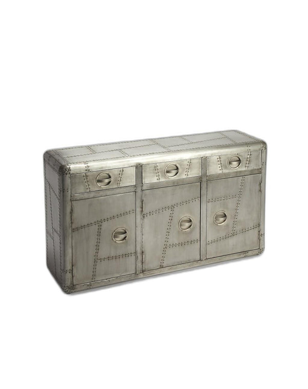 Homeroots 55" Silver Steel Console Accent Cabinet With Three Drawers  Manufactured Wood,Metal 389754
