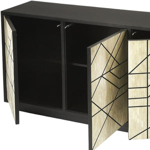 HomeRoots 59" Modern Natural and Black Sideboard with 3 Doors - Stylish Storage Solution for Any Space! 389757