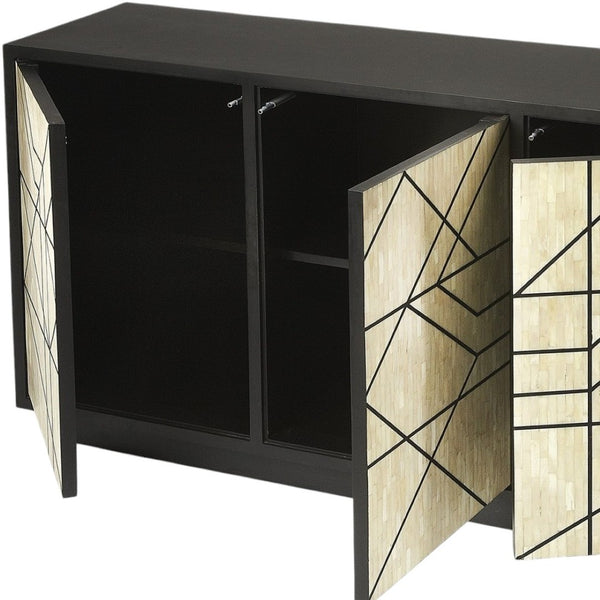 HomeRoots 59" Modern Natural and Black Sideboard with 3 Doors - Stylish Storage Solution for Any Space! 389757