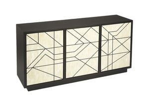 HomeRoots 59" Modern Natural and Black Sideboard with 3 Doors - Stylish Storage Solution for Any Space! 389757