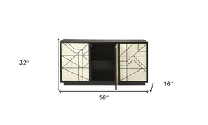 HomeRoots 59" Modern Natural and Black Sideboard with 3 Doors - Stylish Storage Solution for Any Space! 389757