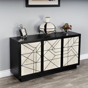 HomeRoots 59" Modern Natural and Black Sideboard with 3 Doors - Stylish Storage Solution for Any Space! 389757