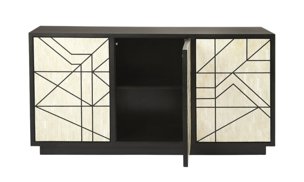 HomeRoots 59" Modern Natural and Black Sideboard with 3 Doors - Stylish Storage Solution for Any Space! 389757